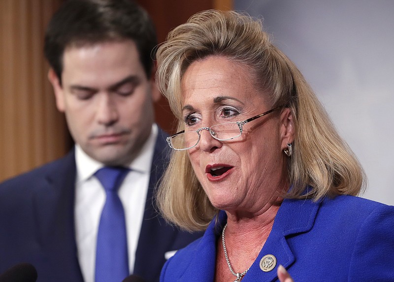 FILE - In this Aug. 2, 2018 file photo, Rep. Ann Wagner, R-Mo., speaks at a news conference to discuss Paid Family Leave legislation on Capitol Hill in Washington. (AP Photo/J. Scott Applewhite, File)