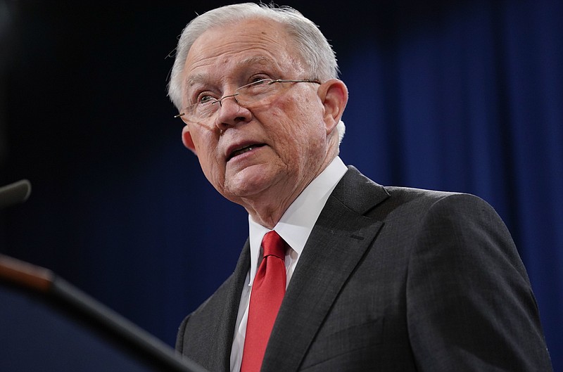 Attorney General Jeff Sessions speaks during a news conference to announce a criminal law enforcement action involving China, at the Department of Justice in Washington, Thursday, Nov. 1, 2018. (AP Photo/Pablo Martinez Monsivais)