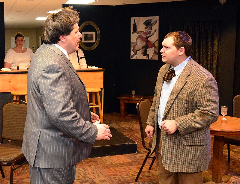 Albert Einstein, played by Terry Schoonover, gets into an interesting discussion with artist Pablo Picasso, played by Joe Schneider, during rehearsals of "Picasso at the Lapin Agile" at Scene One Theatre. The play will open at 7:30 p.m. Nov. 8.