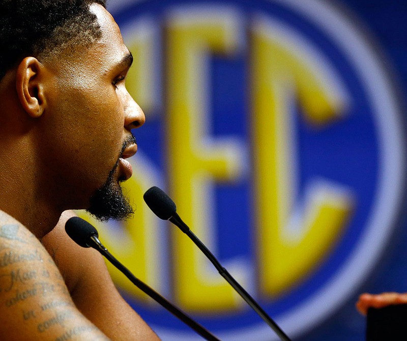 Kevin Puryear of the Missouri Tigers speaks during the SEC Media Day last month in Birmingham, Ala.