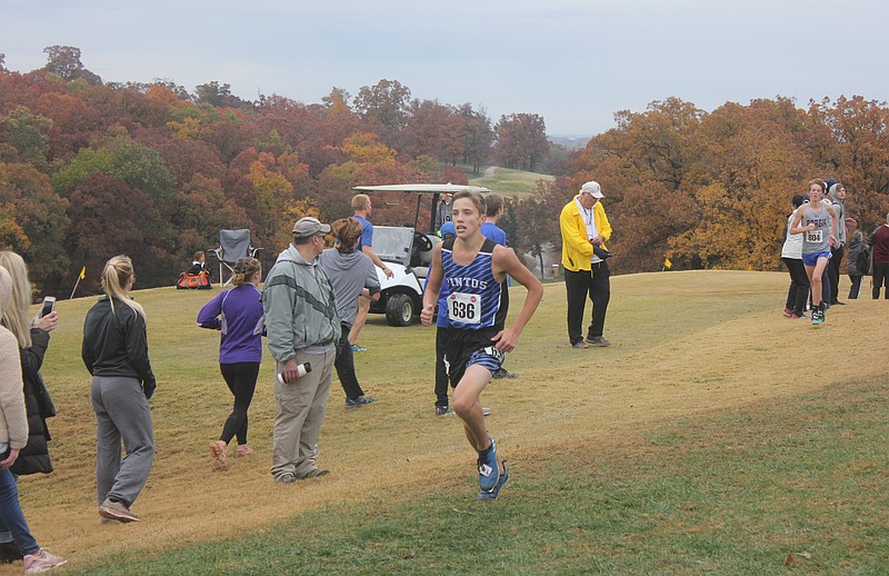 <p>Democrat photo/ Kevin Labotka</p><p>California’s Caden Kirksey finished in 30th place with a time of 17:39.65 Nov. 3 at the Cross Country State Meet in Jefferson City.</p>