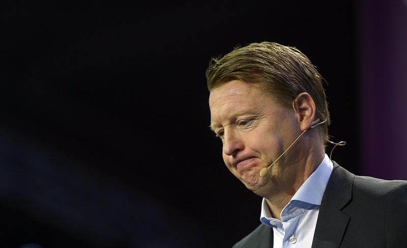 FILE- In this Feb. 25, 2013, file photo Hans Vestberg, chief executive officer of Ericsson looks on during conference at the Mobile World Congress, the world's largest mobile phone trade show, in Barcelona, Spain. Verizon is undergoing a significant restructuring under new CEO Vestberg, including its dominant wireless division, as it prepares to roll out its 5G technology. Three months after Vestberg took control, Verizon said Monday, Nov. 5, 2018, that the company will be organized into four groups at the start of the year: Consumer, Business, Media, and Global Network & Technology. (AP Photo/Manu Fernandez, File)