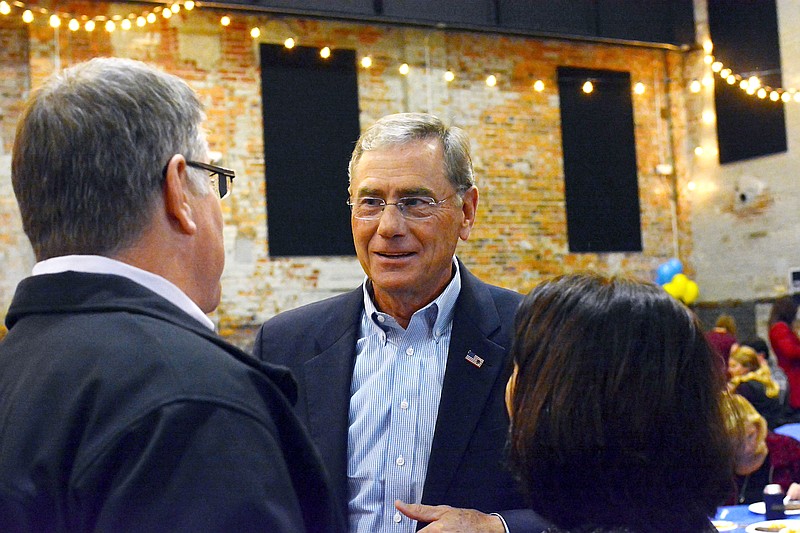 Congressman Blaine Luetkemeyer speaks to guests Tuesday November 6, 2018 as he hosts the Cole County Republican Election Night Watch Party at The Millbottom.