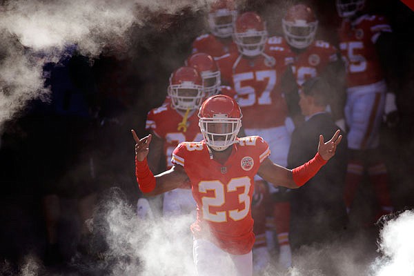 Chiefs cornerback Kendall Fuller, shown here running onto the field prior to last month's game against the Broncos at Arrowhead Stadium, was acquired by general manager Brett Veach in a trade with the Redskins.