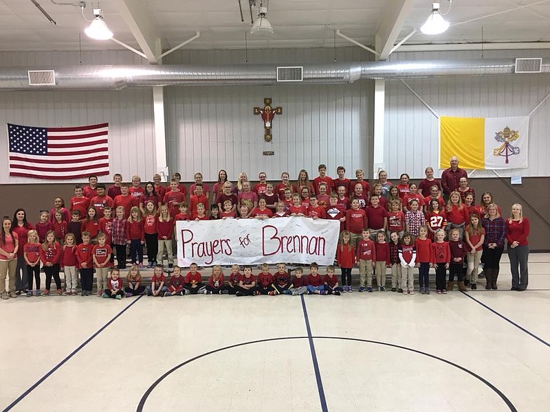 <p>submitted photo</p><p>St. Thomas the Apostle Catholic School wore red and offered up prayers for Brennan Schulte of Jefferson City.</p>