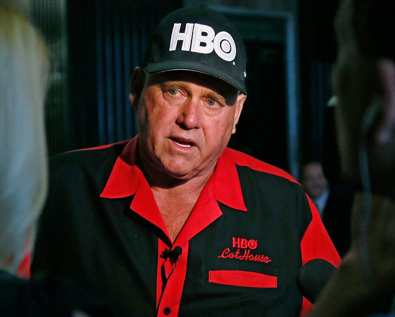 In this June 13, 2016, file photo, Dennis Hof, owner of the Moonlite BunnyRanch, a legal brothel near Carson City, Nevada, is pictured during an interview in Oklahoma City. Hof, who died last month after fashioning himself as a Donald Trump-style Republican candidate has won a heavily GOP state legislative district. Hof defeated Democratic educator Lesia Romanov on Tuesday, Nov. 8, 2018 in the race for Nevada's 36th Assembly District. (AP Photo/Sue Ogrocki, File)