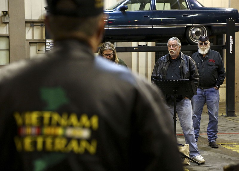 Greg Beck speaks to Vietnam veterans at the 30th anniversary of Korea/Vietnam Memorial in downtown Texarkana on Monday, November 12, 2018. The Vietnam Veterans of America #278 held the service to remember those that fought in the wars and who helped establish the memorial in Texarkana. 