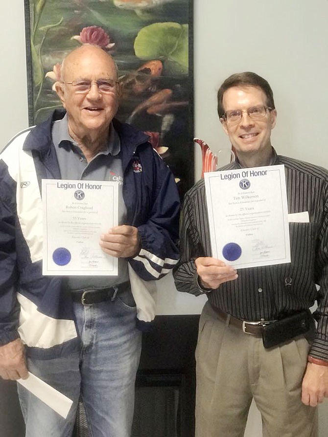 Robert Craghead, left, recently celebrated 55 years as a member of Fulton Kiwianis, while Tim Wilkerson celebrated 25 years.