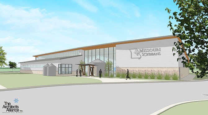 A rendering from the Architects Alliance shows the Center for Soybean Innovation, a 14,300-square-foot building at 734 S. Country Club Drive that will be used to educate soybean farmers. Construction began two weeks ago.