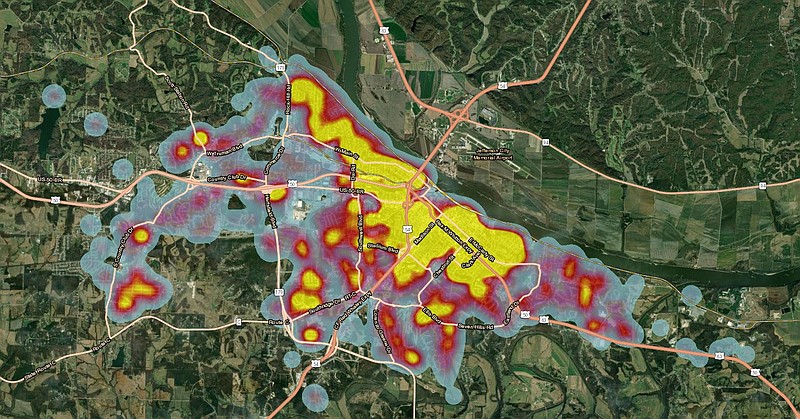 <p>Between the 2016-18 fiscal years (Nov. 1, 2015-Oct. 31, 2018), Jefferson City has seen the number of code enforcement violations increase. The areas in yellow experience the highest number of code violations while the areas in the light blue receive a small amount of code enforcement violations. Areas that are not highlighted did not receive code violations.</p>