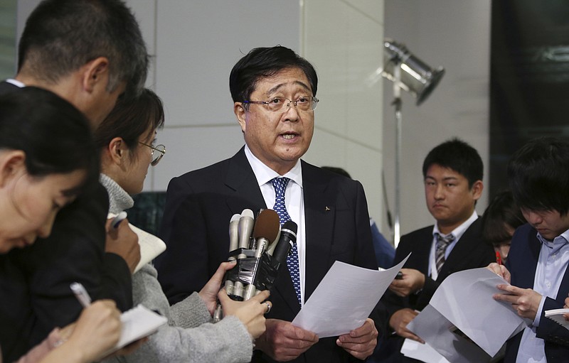 Mitsubishi Motors Corp. Chairman Osamu Masuko speaks during a press conference at the headquarters of the automaker in Tokyo, Monday, Nov. 26, 2018. Mitsubishi Motors has dismissed Carlos Ghosn as its chairman, following the lead of its larger alliance partner Nissan Motor Co. Mitsubishi’s board of directors met Monday and announced the decision after about two hours. (AP Photo/Koji Sasahara)