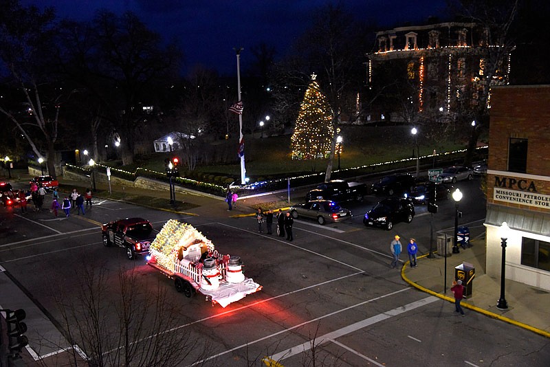 A float drives down the street in front of the Governor Mansion Dec. 1, 2018, during the 79th annual Jefferson City Jaycees Christmas Parade in downtown Jefferson City.