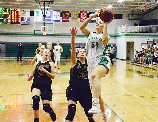 Brooke Boessen of Blair Oaks goes in for a layup during Monday night's game against Fulton in Wardsville.