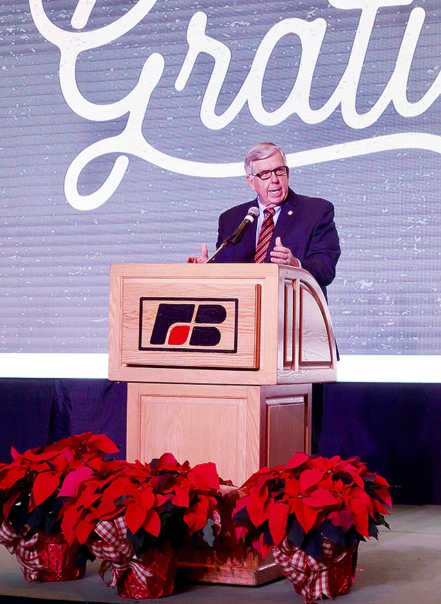 Gov. Mike Parson speaks Monday during the 2018 Missouri Farm Bureau annual meeting at Tan-Tar-A Resort in Osage Beach. Other speakers included U.S. Sen. Roy Blunt and U.S. Sen.-elect Josh Hawley.