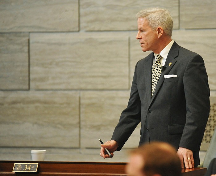 State Sen. Rob Schaaf speaks on the floor of the Missouri Senate Jan. 3, 2018, during the opening day of the 99th General Assembly. 