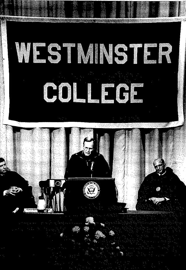 Then-Vice President George H.W. Bush speaks in 1986 at Westminster College. He also came to Fulton two years later to campaign, just weeks before his election as president.
