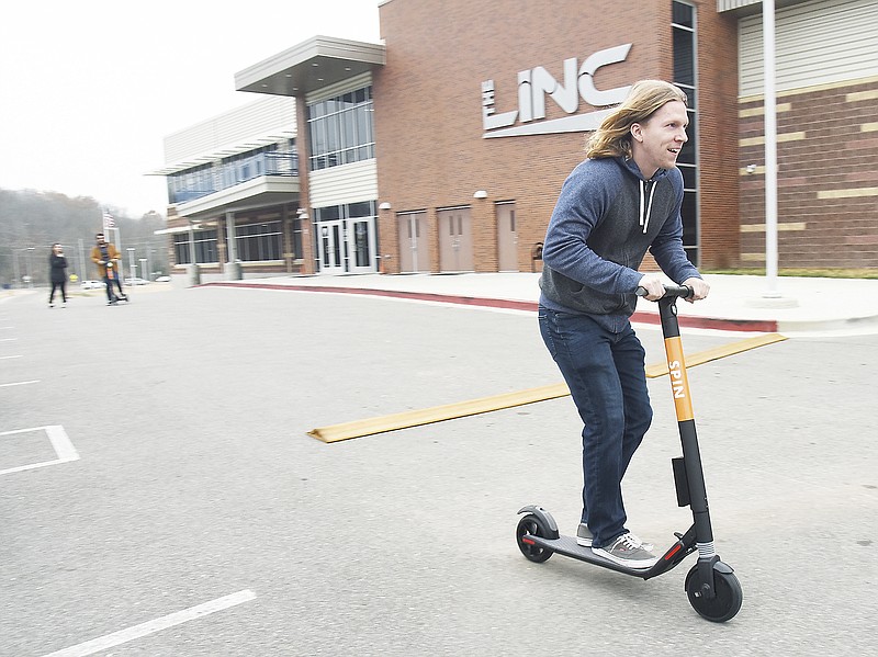 Jefferson City Parks Recreation Specialist Ben Herrick is one of the first to try the Spin scooters delivered late last week. Just like Spin bicycles, through a smartphone app, the location of an available unit is shown and when you are finished, you can leave it anywhere and the GPS locator attached make locating and retrieval an easy task.