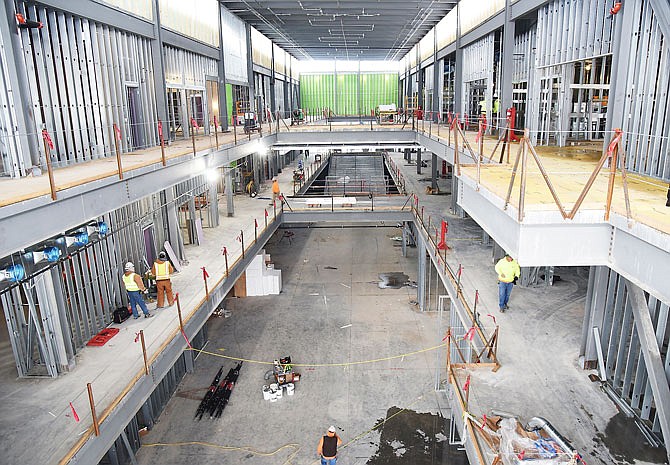 Jefferson City Public Schools officials toured the construction site of the new Capital City High School on Thursday afternoon to see the progress. This is an overview of the common area and hallways taken from the third floor.
