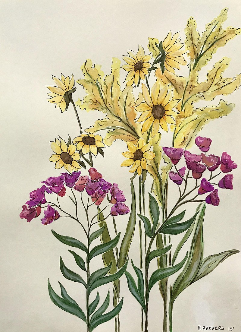 <p>Courtesy of Brandi Rackers</p><p>Brandi Rackers, Jefferson City Art Club member and artist, said the purpose of her art is to provide opportunities for insight and connections between our actions and our mental and physical place. Rackers shared two of her 2018 pieces — a watercolor painting of a flower called “Native,” left, and an acrylic painting of a peacock call “Proud” — that showcase her artistic expression.</p>