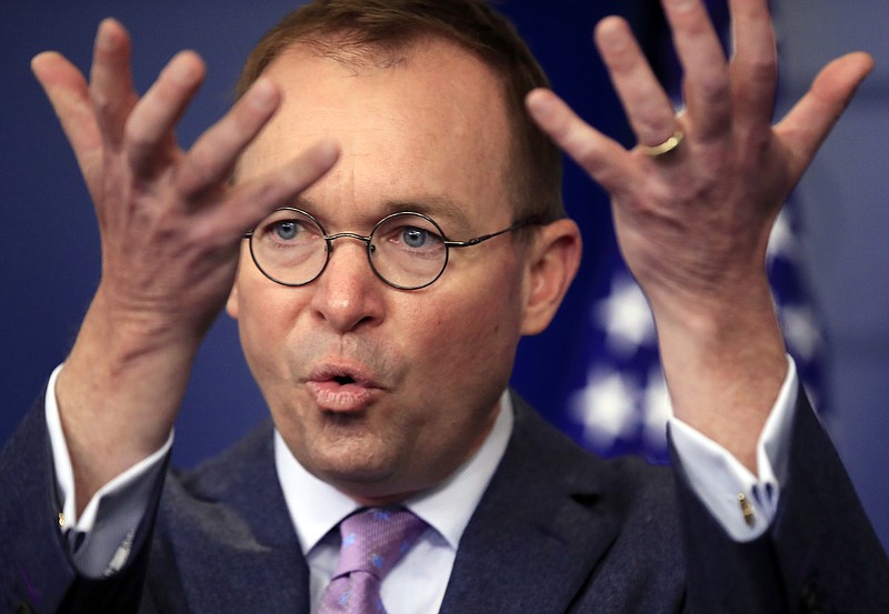 FILE - In this March 22, 2018, file photo, Office of Management and Budget Director Mick Mulvaney speaks in the Brady press briefing room at the White House in Washington. President Donald Trump has named Mulvaney as his new chief of staff. (AP Photo/Manuel Balce Ceneta, File)