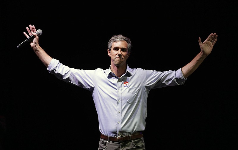 FILE - In this Nov. 6, 2018, file photo, Rep. Beto O'Rourke, D-Texas, the 2018 Democratic candidate for U.S. Senate in Texas, makes his concession speech at his election night party in El Paso, Texas.  When it comes to a 2020 presidential run, Beto O'Rourke is still playing hard to get.  The Democratic congressman murmured "No decision. No decision on that," when pressed about launching a White House bid during a town hall Friday, Dec. 14 in his native El Paso. (AP Photo/Eric Gay, File)