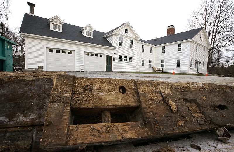 n this Thursday, Dec. 13, 2018 photo, a discarded beam rests in the driveway of the home where Sarah Clayes lived, in Framingham, Mass., after leaving Salem, Mass., following the 1692 witch trials. Clayes was jailed during the witch trials but was freed in 1693 when the hysteria died down. (AP Photo/Steven Senne)