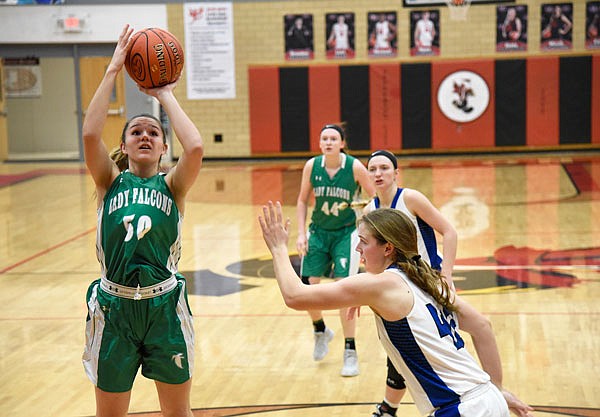 Brooke Boessen of Blair Oaks shoots the ball during Saturday's game against Hermann in the Capital City Shootout at Fleming Fieldhouse.