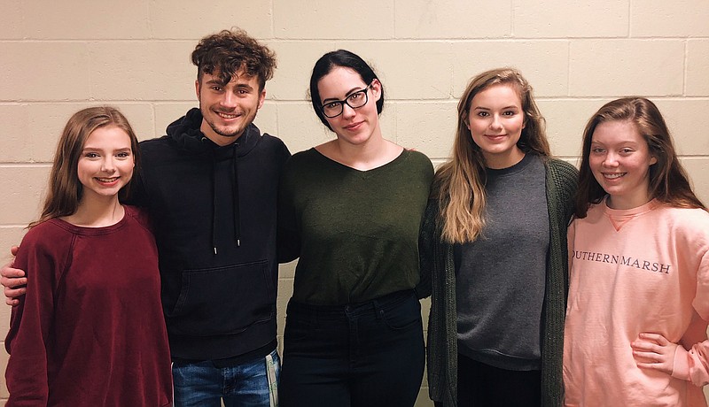 Four members of Texas High School's Tiger Theatre troupe earned top ratings during the Texas Thespian Festival, one of the largest in the United States. Shown, from left, are Shelby Steele, Andrew Davis, Nadia Fryer, Addison Cross and Cate Rounds.