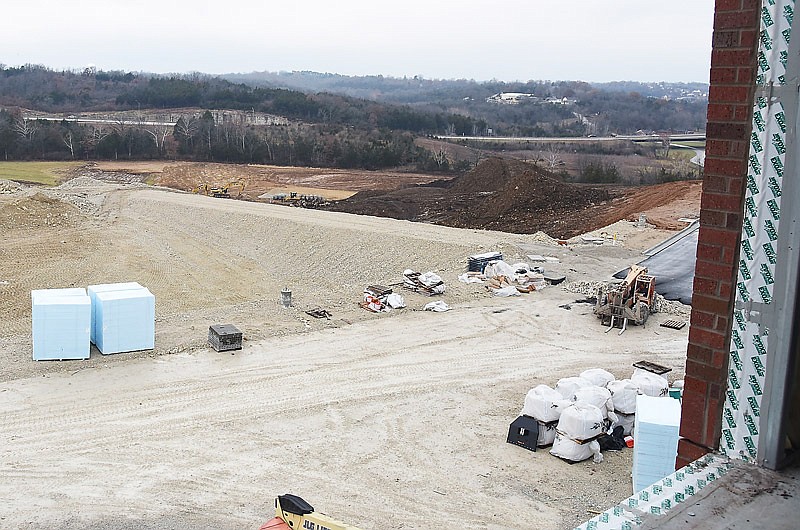 Jefferson City Public Schools officials toured the construction site of the new Capital City High School Dec. 6, 2018, to see the progress. This view is from the third floor looking south toward a curbed street at the edge of an area where tennis courts and a softball/baseball field will be constructed.