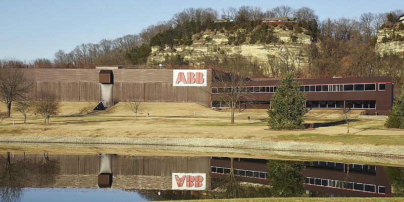 Exterior view of Jefferson City's ABB facility, recently purchased by Japanese technology conglomerate Hitachi. The plant, which manufactures heavy-duty electric transformers, employs 775 people locally.  