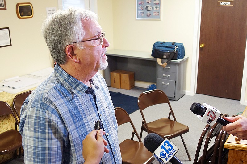 Terry Shaw faces the press in May as the newly selected mayor of New Bloomfield following Greg Rehagen's resignation. Shaw has previously served in New Bloomfield city government positions.