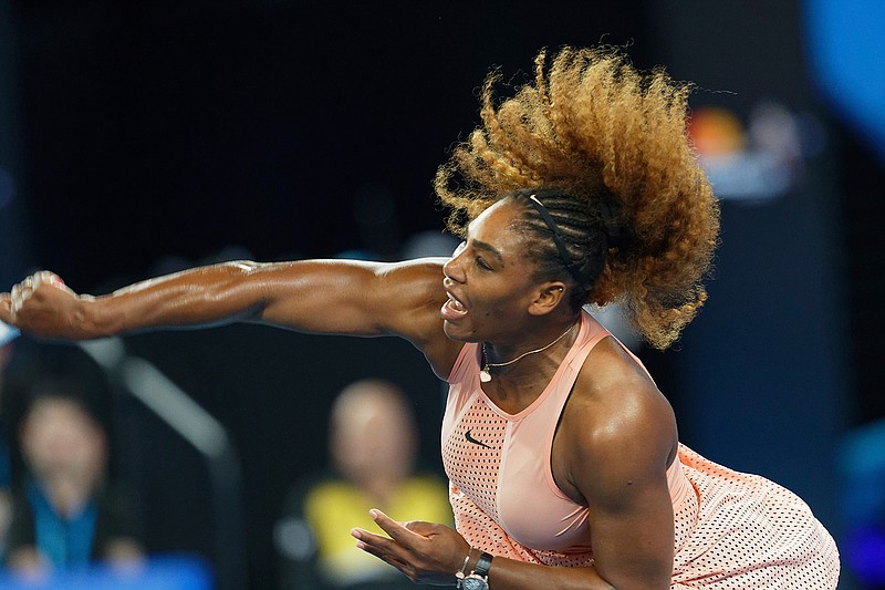 Serena Williams of the United States plays a shot during her match against Belinda Bencic of Switzerland at the Hopman Cup in Perth, Australia, Tuesday Jan.1, 2019. (AP Photo/Trevor Collens)