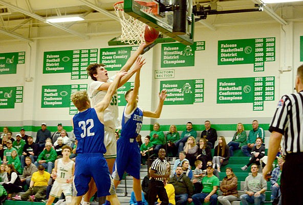 Eric Northweather of Blair Oaks goes up for a layup during Friday night's game against Boonville in Wardsville.