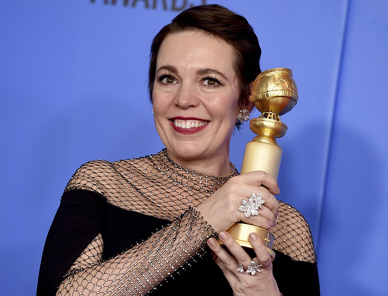 Olivia Colman poses in the press room with the award for best performance by an actress in a motion picture, musical or comedy for "The Favourite" at the 76th annual Golden Globe Awards at the Beverly Hilton Hotel on Sunday, Jan. 6, 2019, in Beverly Hills, Calif. (Photo by Jordan Strauss/Invision/AP)