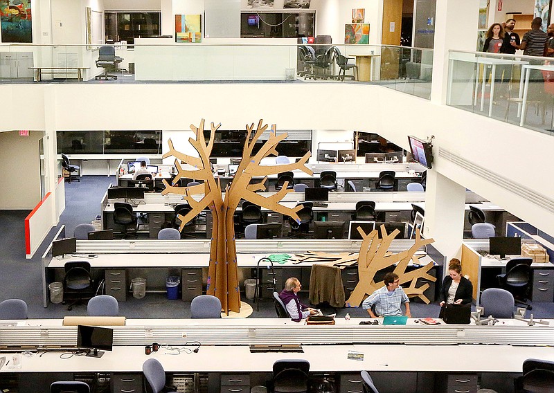 This March 1, 2017 photo, shows workspace at the offices of Station Houston in Houston. Station Houston, one of the city's most prominent startup hubs, has reincorporated as a nonprofit, the latest reboot in Houston's continuing quest to find the right formula to create a vibrant technology and innovation scene. (Jon Shapley/Houston Chronicle via AP)