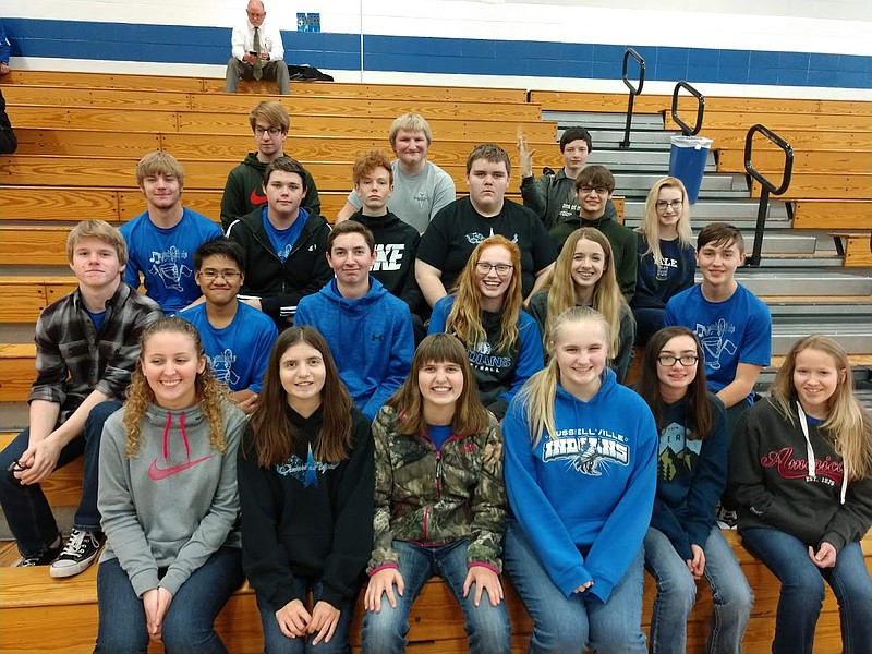 Russellville high schoolers performed at the Show Me Conference Band & Precussion Ensemble Friday, Jan. 11, 2019. Left to right, front row: Leah Schollmeyer, Holly Brennecke, Heidi Brennecke, Whitney Pavely, Breanna Stotts, Jahanna Koestner; second row: Nick Moore, Mark Tripp, Nolan Schroer, Kraylin Laird, Elizabeth Mehmert, Zane Faught; third row: Ethan Huff, Riley Marcum, Simon Hartman, Ryan Colter, Royal Gilpin, Arabella Hay; back row: Bryson Dobson, Jake Keller, Dusty Burling. (Submitted photo)