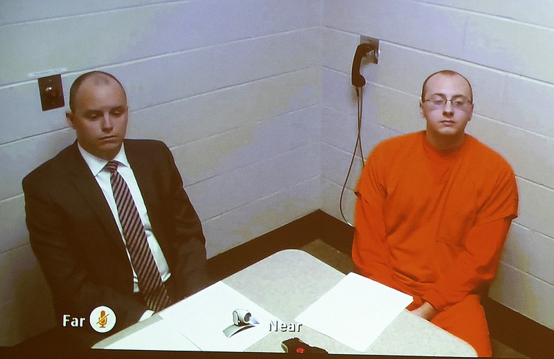 Jake Thomas Patterson makes his first appearance on video before Judge James Babler at the Barron County Justice Center in Barron, Wis., Monday, Jan. 14, 2019. (Richard Tsong-Taatarii/Star Tribune via AP)