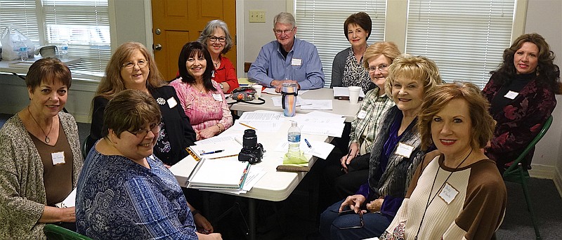 Opening the first board meeting of the Linden Heritage Foundation are, from left, Barbara Teachey, Jo Anna Duncan, Gail Dorgan, Lanita Williams, Brenda Deming, Joe B. Lovelace, Pat Rountree, Jana Bounds, Wanda Burns, Becky Wilbanks and Sandra Skoog. Not pictured is John Knapp.