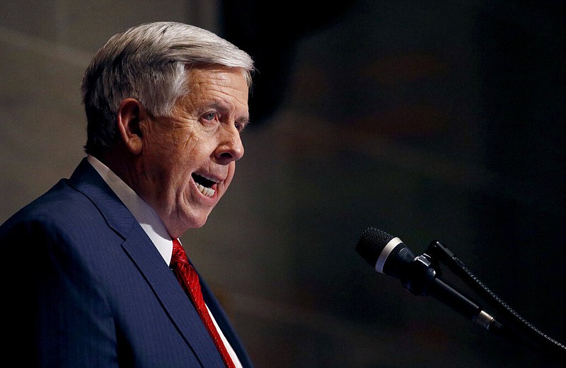 Missouri Gov. Mike Parson delivers his State of the State address Wednesday, Jan. 16, 2019, in Jefferson City, Mo. (AP Photo/Charlie Riedel)
