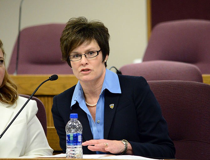 Department of Corrections Director Anne Precythe on Wednesday discusses declines in prison population during a State of the State preview at the Capitol. 