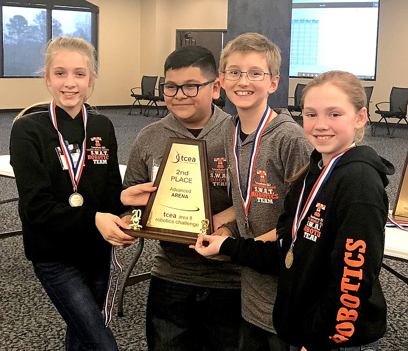 Texas Middle School's SWAT Robotics Team No. 7 recently won second place in the Advanced Arena category during the Texas Computer Education Association Area 8 Intermediate Robotics Challenge on Jan. 18. Shown, from left, are Lauren Friday, Jared Chavez, Worth McMillen and Abby Sewell. (Submitted photo)
