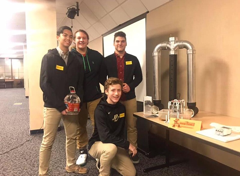 The Pleasant Grove High School Robotics Team recently placed first in Advanced Inventions at the Texas Computer Association Area 8 Advanced Invention competition. They will now compete in the state competition in April. Members include, from left, Zachary Iglesia, Patrick McMillan, Kadin Booker (kneeling) and Dillon Toler. (Submitted photo)
