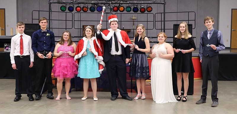 Members of Calvary Lutheran High School's Homecoming Spirit Court, from left, are Jonathan Lieb, Jack Salmons, Sydney Duenckel, Queen Adrianna Walker, King James Oxley, Becca Schattte, Macie Goetz, Abigail Lieb and Samuel Luektemeyer. Not pictured is Jared Braun.