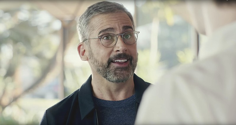 This screen grab from video provided by PepsiCo shows an image from the company's 2019 Super Bowl NFL football spot featuring Steve Carell. Star power abounds in this year’s Super Bowl ads. (PepsiCo via AP)