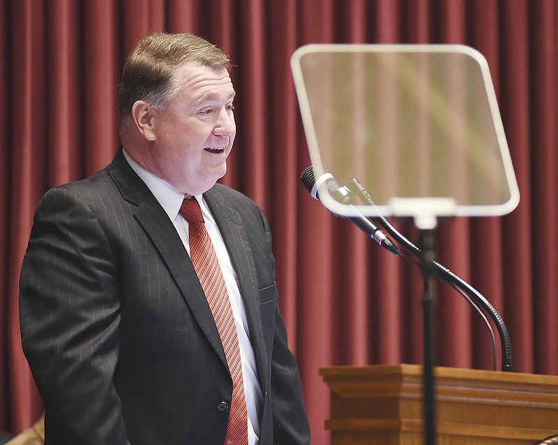 Missouri Supreme Court Chief Justice Zel Fischer delivers his assessment of the Missouri courts system Wednesday during a brief speech to a Joint Legislative session.