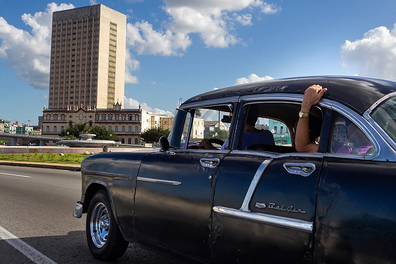 A vintage Belair heads toward the Hermanos Ameijeiras Hospital in Havana. (Matias J. Ocner/Miami Herald/TNS)