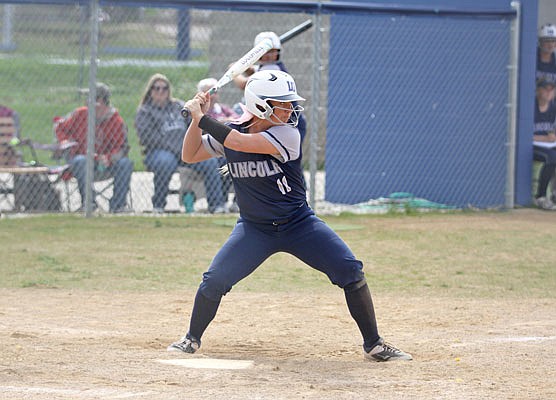 Jordan Lawson waits for a pitch during a game last season against Southwest Baptist at LU Softball Field. Lawson will be the starting center fielder this season for the Blue Tigers.