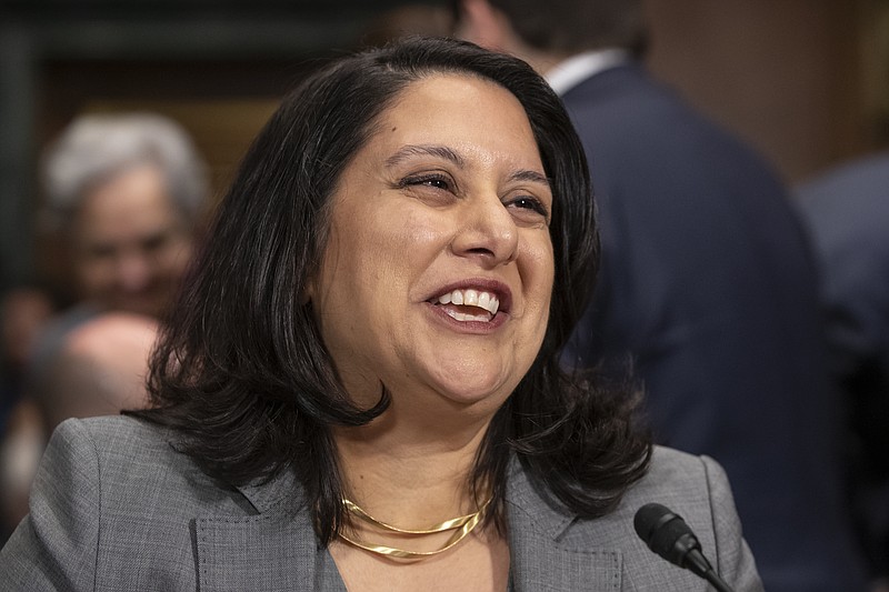 Neomi Rao, President Donald Trump's nominee for a seat on the D.C. Circuit Court of Appeals, appears before the Senate Judiciary Committee for her confirmation hearing, on Capitol Hill in Washington, Tuesday, Feb. 5, 2019. (AP Photo/J. Scott Applewhite)