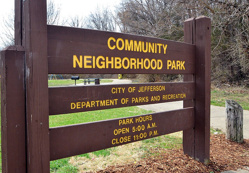 A sign greets visitors to Jefferson City's Community Neighborhood Park. 