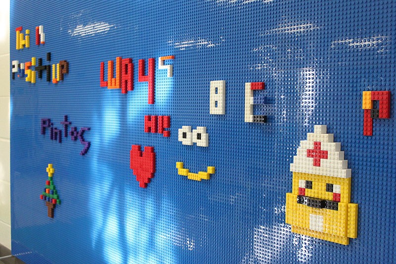 California Elementary School students have a Lego wall about the size of a chalkboard placed in their library. This wall is part of the slowly but surely emerging STEM program for the school.